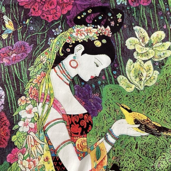 Asian Inspired Silk Scarf Floral Butterflies Bird OS - Picture 8 of 9